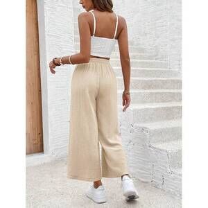Frenchy Women's Solid Color Waistband With Pockets Loose Casual Pants, Sui